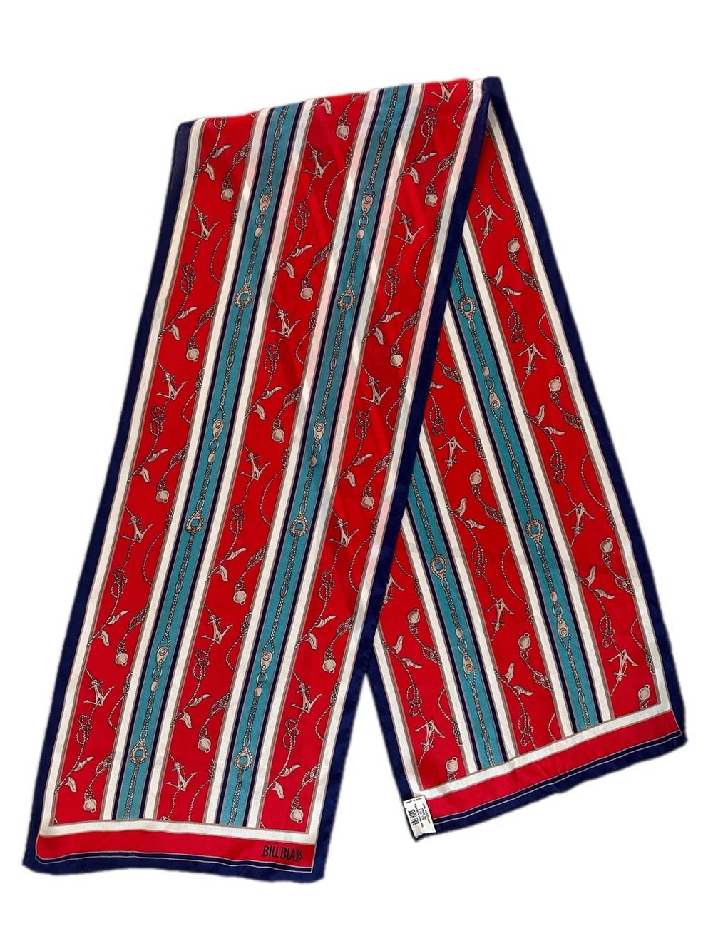 Vintage Bill Blass All Silk Long Rectangular Nautical Print Scarf made in Japan